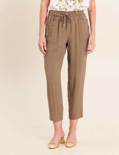 Pantalon mom 7/8&egrave;me en coton vert kaki femme