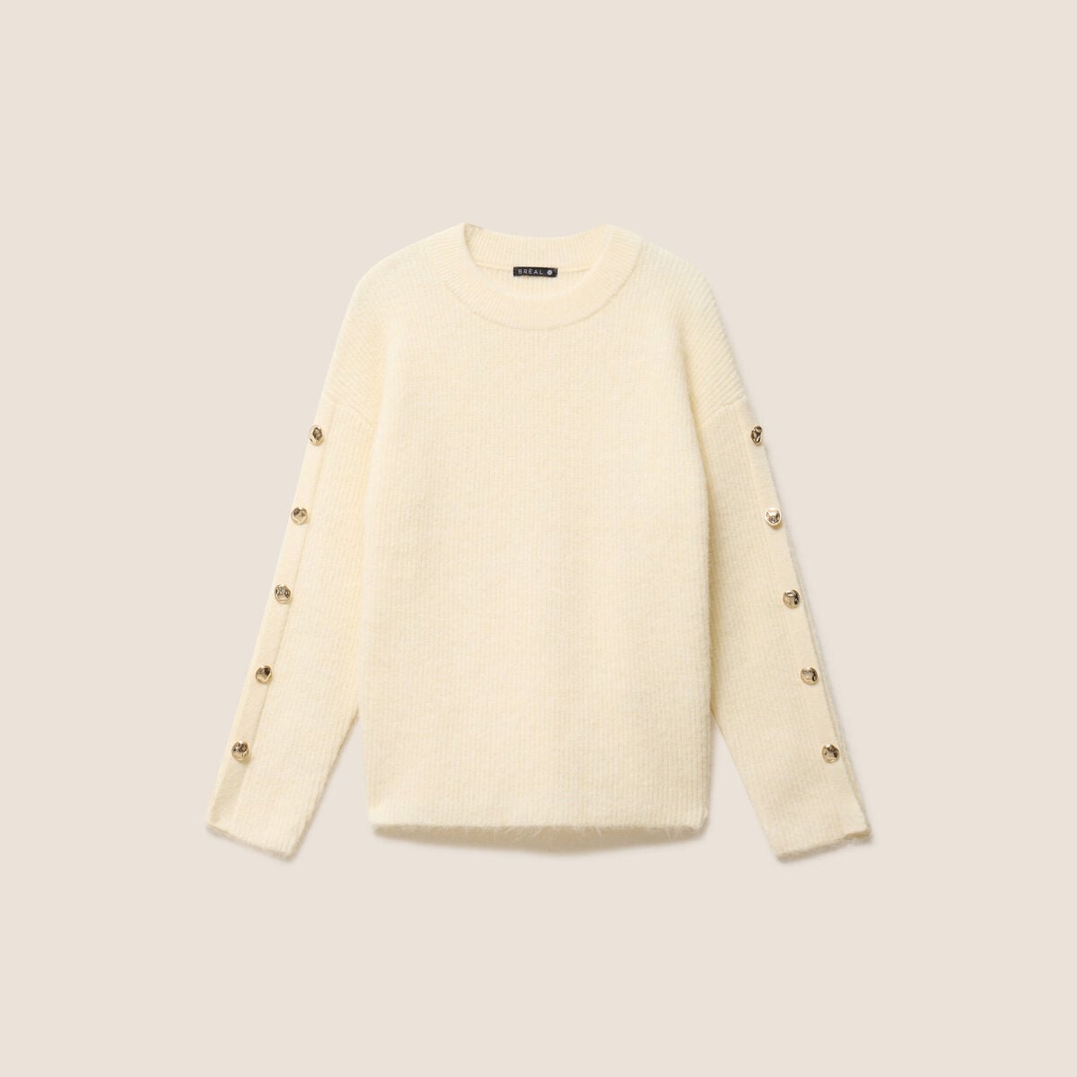 Pull manches boutonn&eacute;es jaune pastel femme