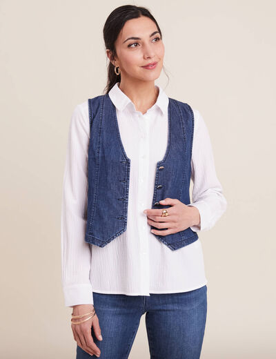 Gilet barman sans manches jean denim double stone femme