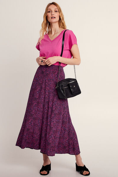 Jupe longue évasée violet femme