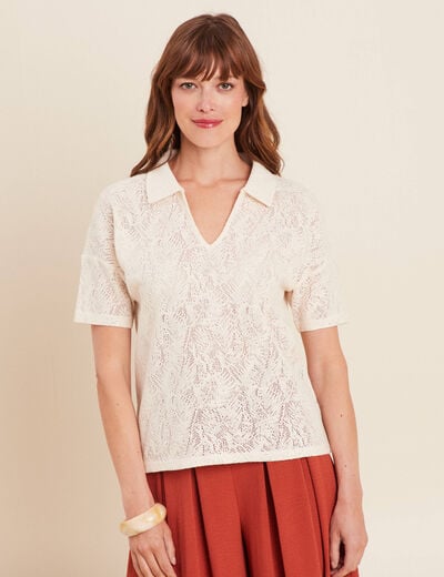 T-shirt col chemise ecru femme