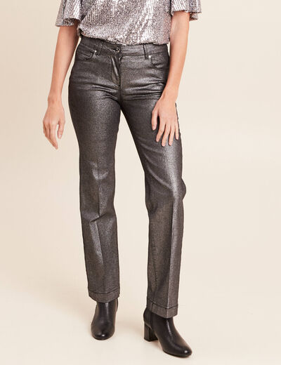 Pantalon enduit coupe large couleur argent femme
