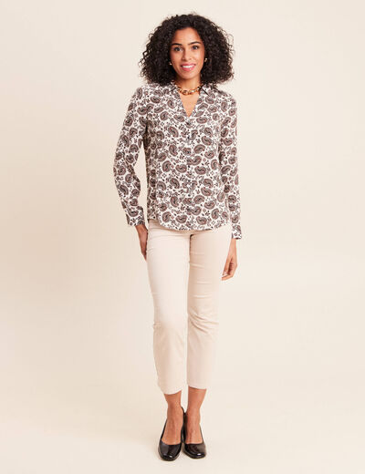 Chemise cintr&eacute;e manches longues fluide blanc femme