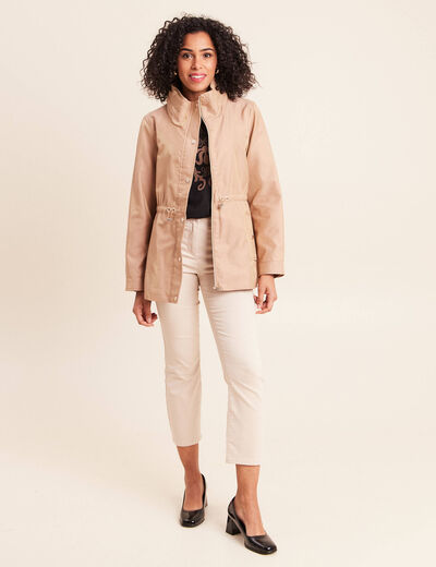 Parka ajust&eacute;e mi-longue brillante sable femme