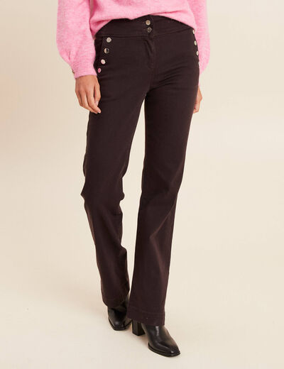 Pantalon coupe bootcut &agrave; pont marron fonc&eacute; femme