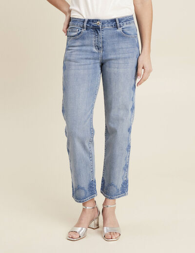 Jean large 7/8ème denim double stone femme