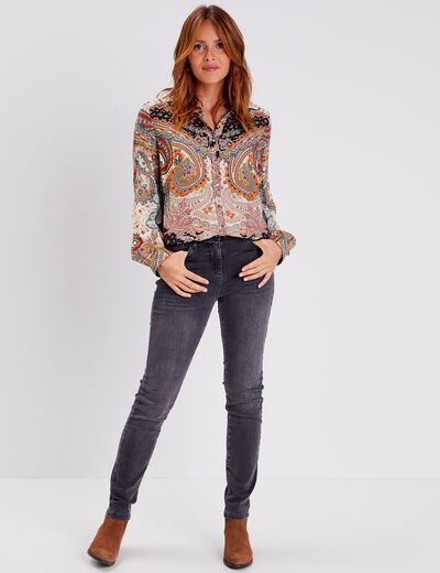 Jean magique ajusté taille standard denim gris femme