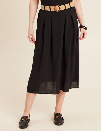 Jupe longue évasée ceinturée noir femme