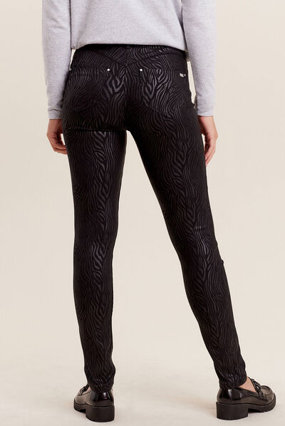 Pantalon ajusté enduit 7/8ème denim noir femme