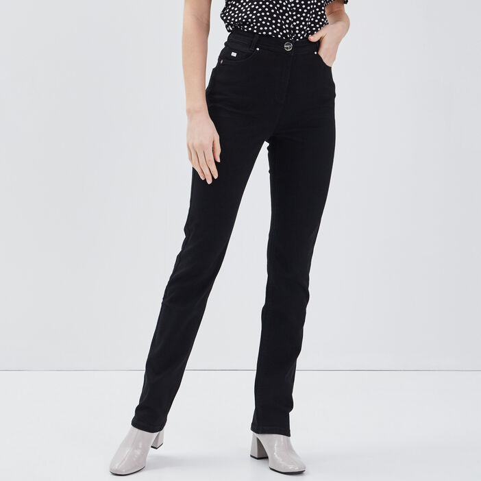 Pantalon large taille haute noir femme