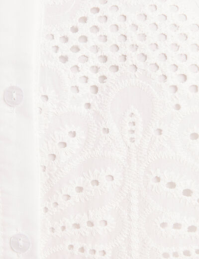 Chemise manches courtes brod&eacute;e ecru femme