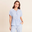 Blouse ample col v manches courtes bleu femme