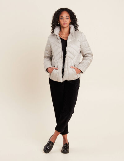 Doudoune déperlante cintrée zippée gris argent femme