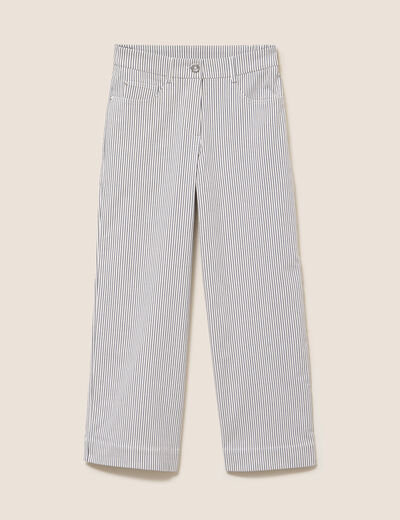 Pantalon large taille haute bleu femme