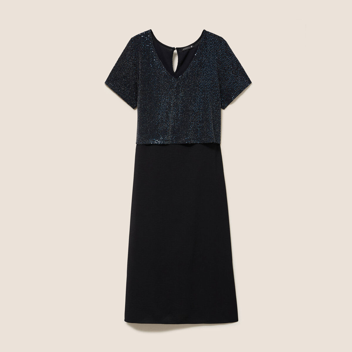 Robe longue &eacute;vas&eacute;e 2 en 1 col rond bleu marine femme