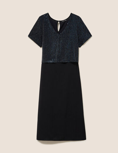 Robe longue &eacute;vas&eacute;e 2 en 1 col rond bleu marine femme