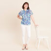 T-shirt col tunisien manches courtes bleu femme