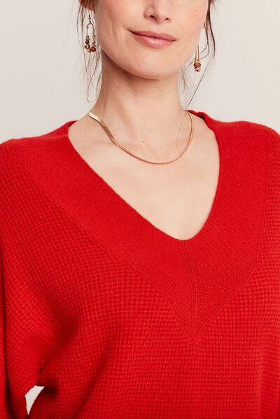 Pull manches longues rouge femme