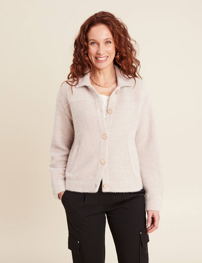 Veste droite manches longues beige femme
