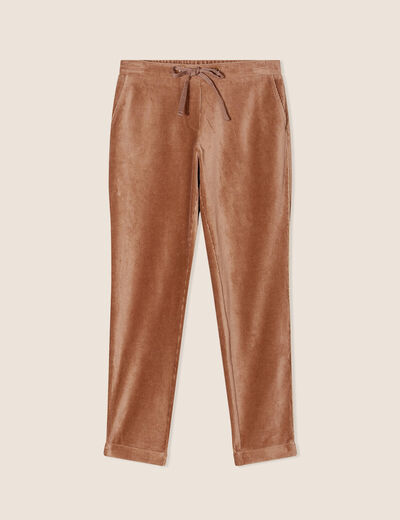 Pantalon cigarette velours marron femme