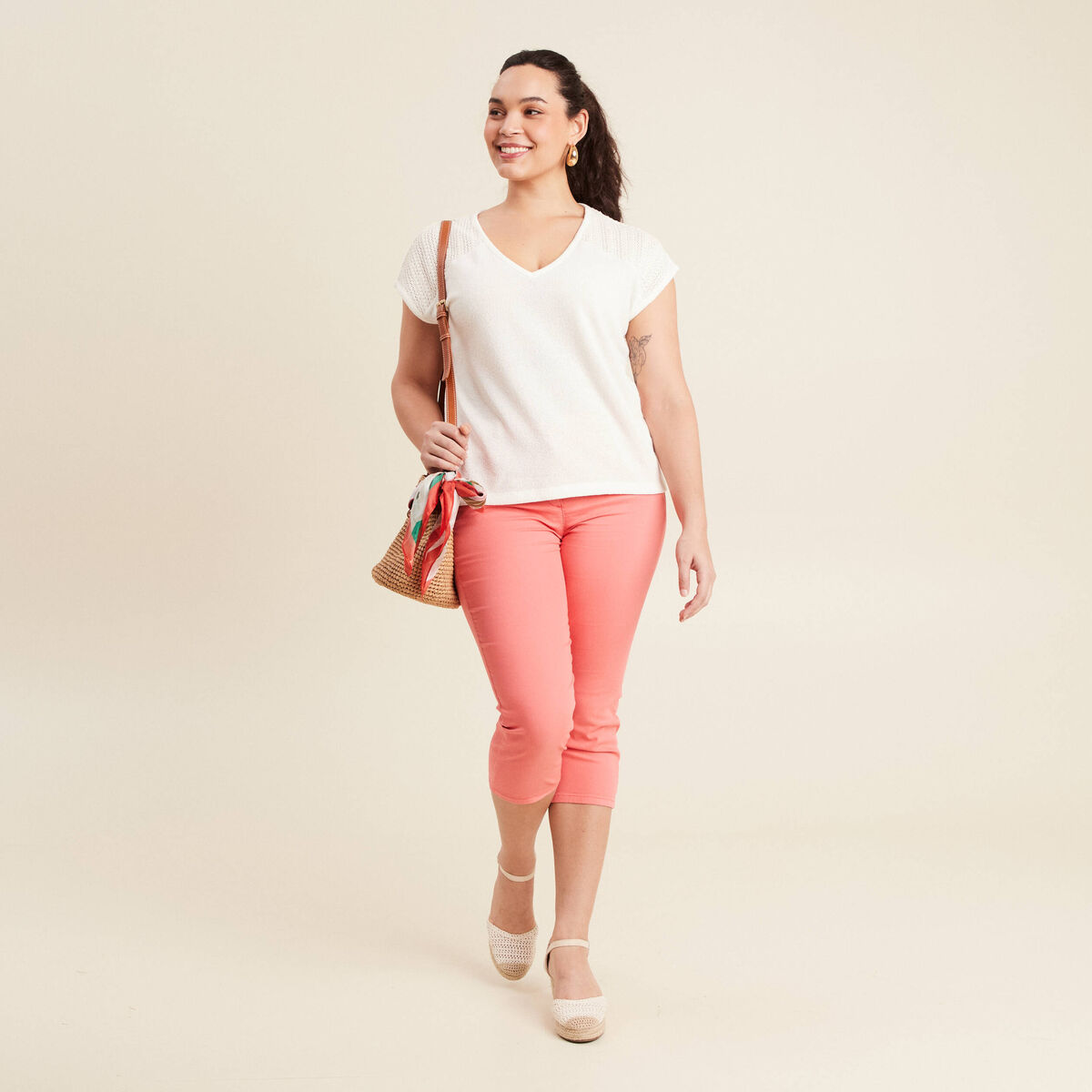 T-shirt manches courtes ecru femme
