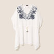 Kimono sans manches col v brodé ecru femme