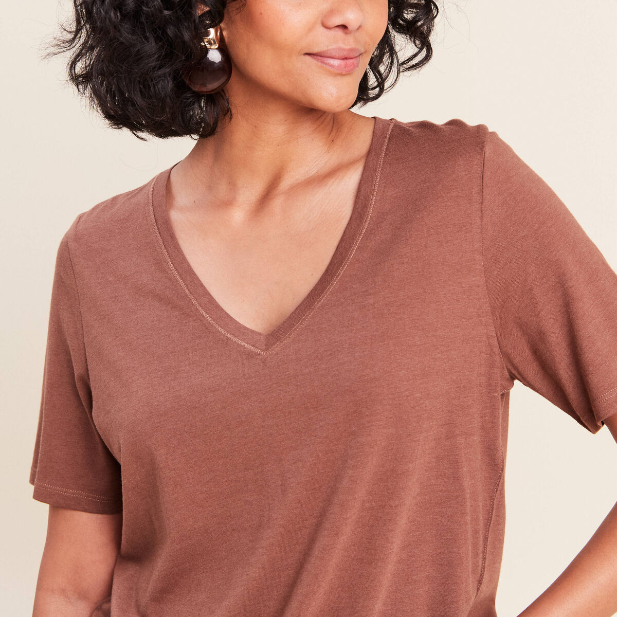 T-shirt manches courtes marron femme