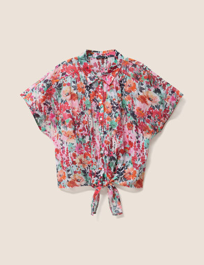 Chemise droite courte manches courtes multicolore femme