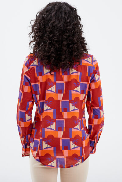 Chemise manches longues bordeaux femme