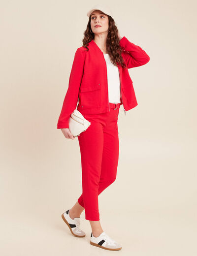 Blouson zippé 2 poches rouge femme