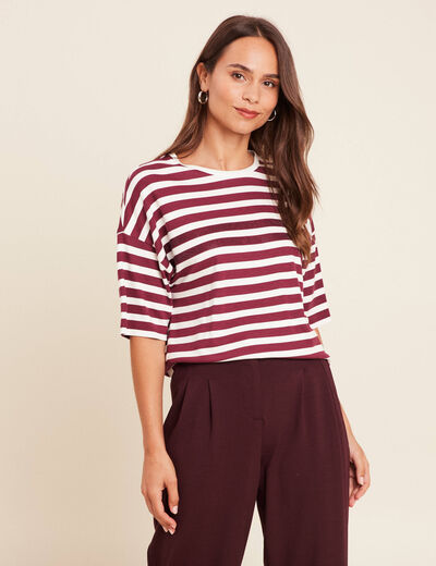 T-shirt col rond bordeaux femme