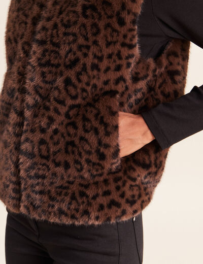 Veste col montant doubl&eacute;e marron femme