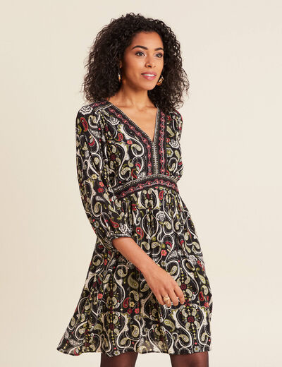 Robe évasée fluide noir femme