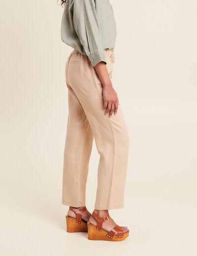 Pantalon flou 7/8ème en lin sable femme