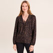 Blouse col v manches longues marron femme