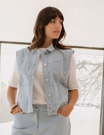 Veste sans manches en jean bleu femme