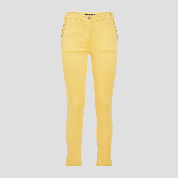 Pantalon ajusté détails bijoux jaune clair femme
