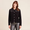 Gilet col rond manches longues strass noir femme