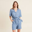 Combishort ceinturée denim double stone femme