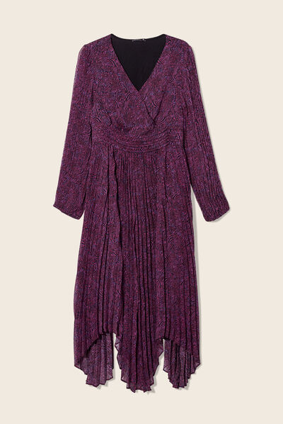 Robe longue droite plissée violet femme