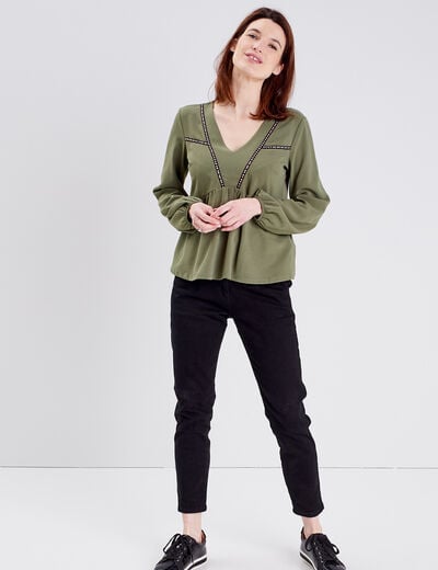 T-shirt manches longues vert kaki femme