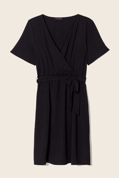 Robe droite ceinturée noir femme