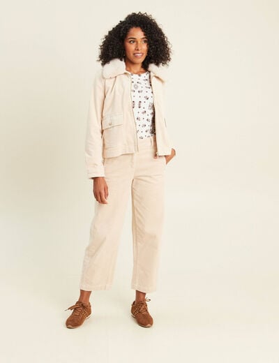 Blouson droit velours manches longues sable femme