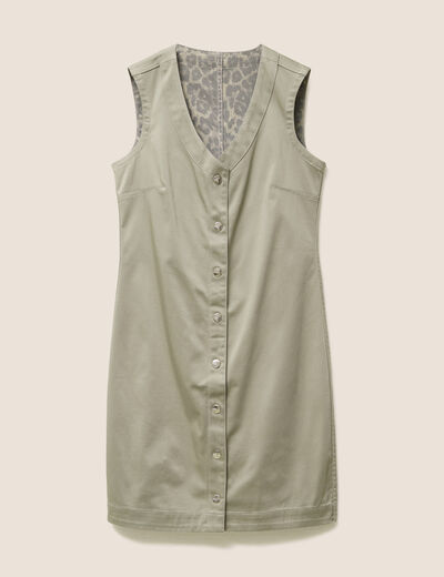 robe courte droite réversible en jean vert olive femme
