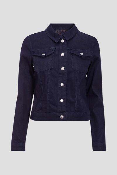 Veste droite en jean noir femme