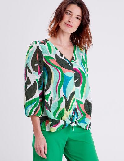 Chemise manches 3/4 bleu femme