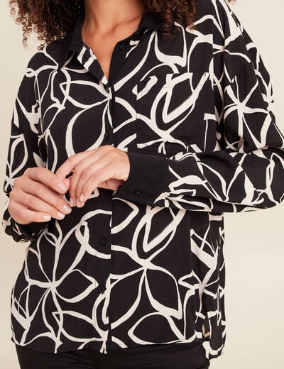 Chemise ample mi-longue manches longues noir femme
