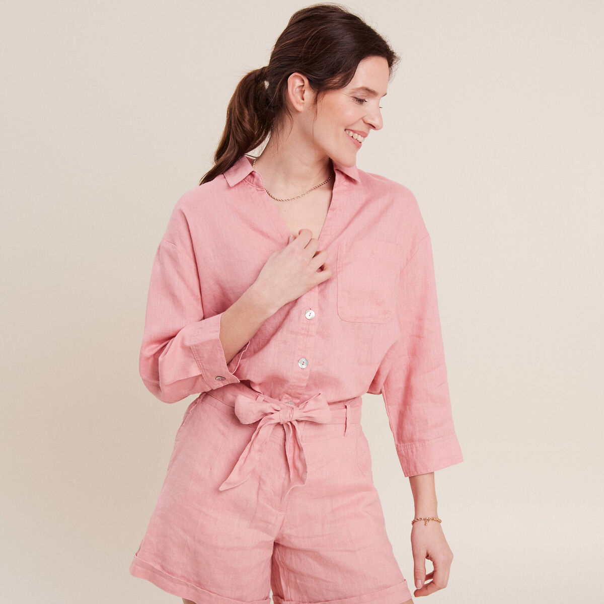 Chemise manches 3/4 vieux rose femme