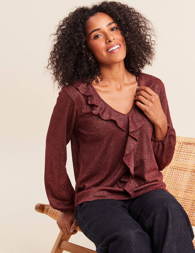 Blouse manches longues orange fonc&eacute; femme
