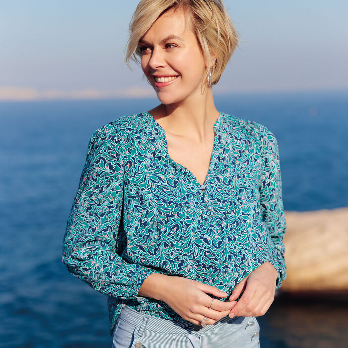 Blouse manches longues bleu marine femme